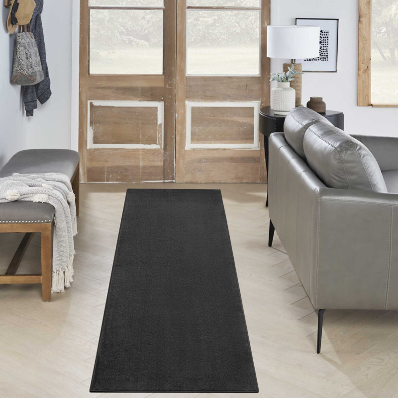 Tapis intérieur / extérieur noir Mullican Sandy, Tapis de couloir 2 pi x 4 pi