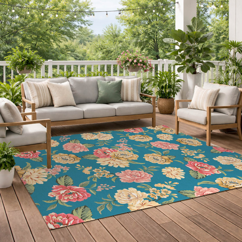 Tapis extérieur Catherine, Bleu, Rectangle 5 pi x 3 pi