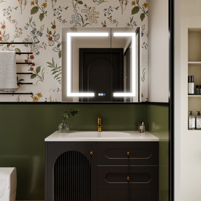 Livvia Recessed or Surface Mount Frameless LED Medicine Cabinet with Electrical Outlet and Anti-fog