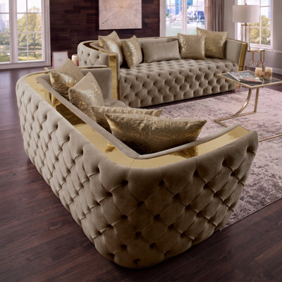 Doruk Velvet Button Tufted Sofa