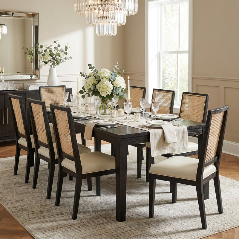 Beckmann 8-Piece Upholstered Dining Side Chair Set, Borneo Bone, 8, Black