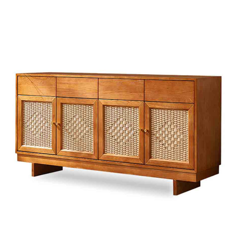 Buffet en bois massif et papier indonésien de style Wabi-sabi, H 32,7 po x l 70,9 po x P 15,7 po