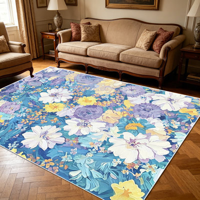 1PC Impressionist Pastel Floral area rugs, Soft and Comfortable, easy-to-maintain, machine washable Indoor floor mat, suitable for living room, bedroom, dining room, front porch, backyard patio, balcony, Home Decor, Outdoor Decor.