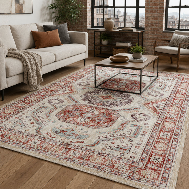 Vintage Look Cotton and Chenille Flatweave Area Rug, 200 cm round