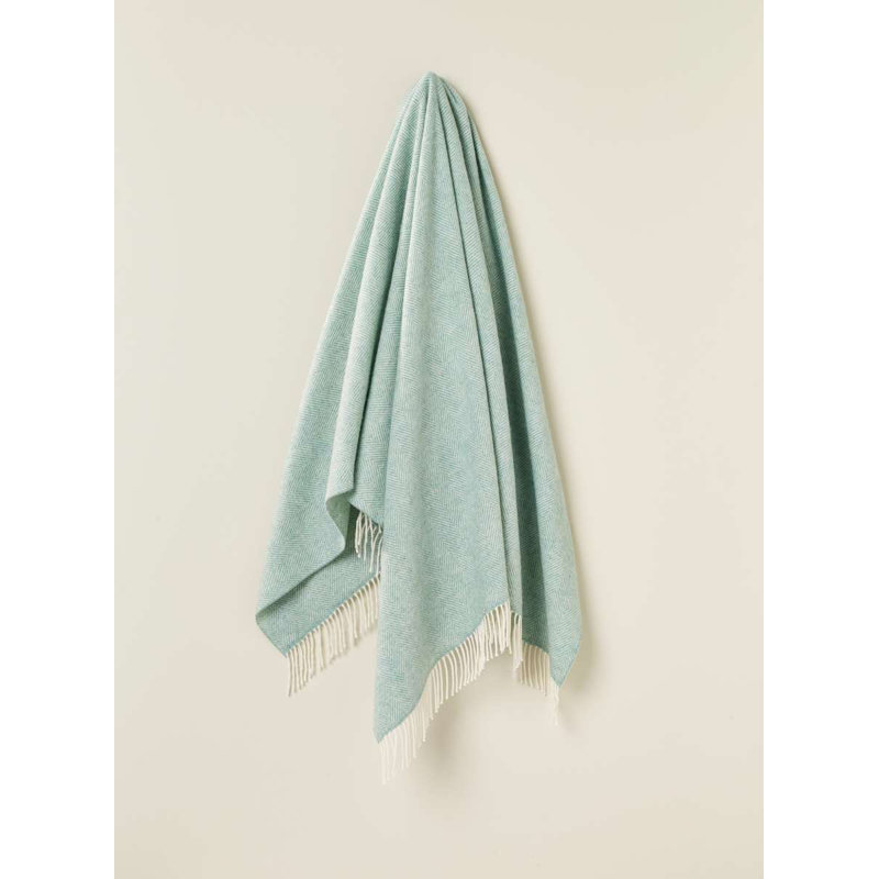Jeté tissé en laine d'agneau Merino, Chevron / vert