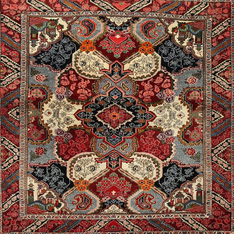 Tapis rouge à motif cachemire, Carré 3 pi