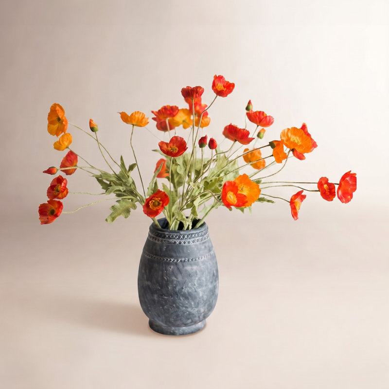 Jet de coquelicot en soie, Orangé, 3 tiges