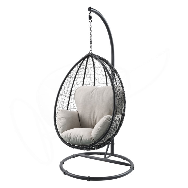 Chaise suspendue en tissu et osier Simona, Beige/noir
