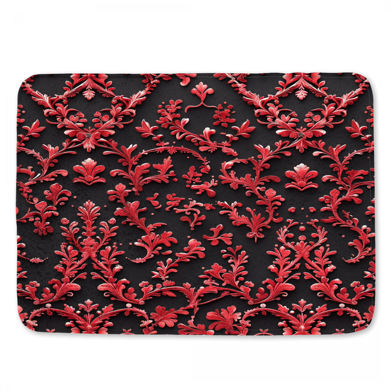 Tapis de bain damassé rouge, 24in W x 17in L