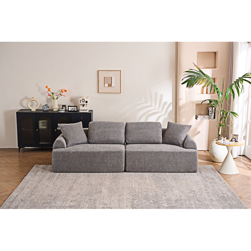 Boneless Upholstered Sofa With Pillow, Gray