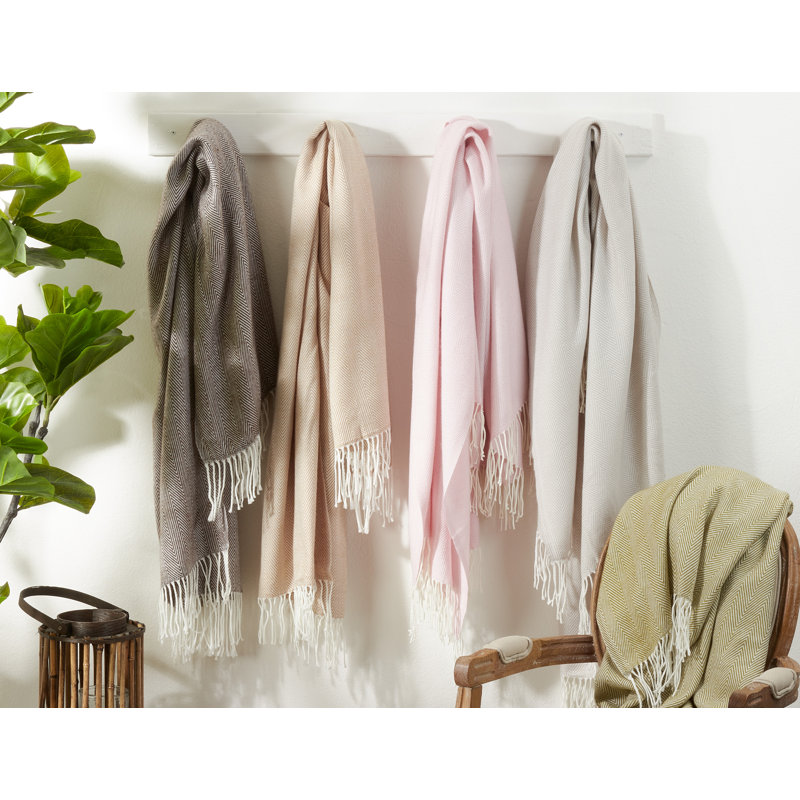 27"x24.5" Herringbone Acrylic Throw with Tassel Fringe - Grass