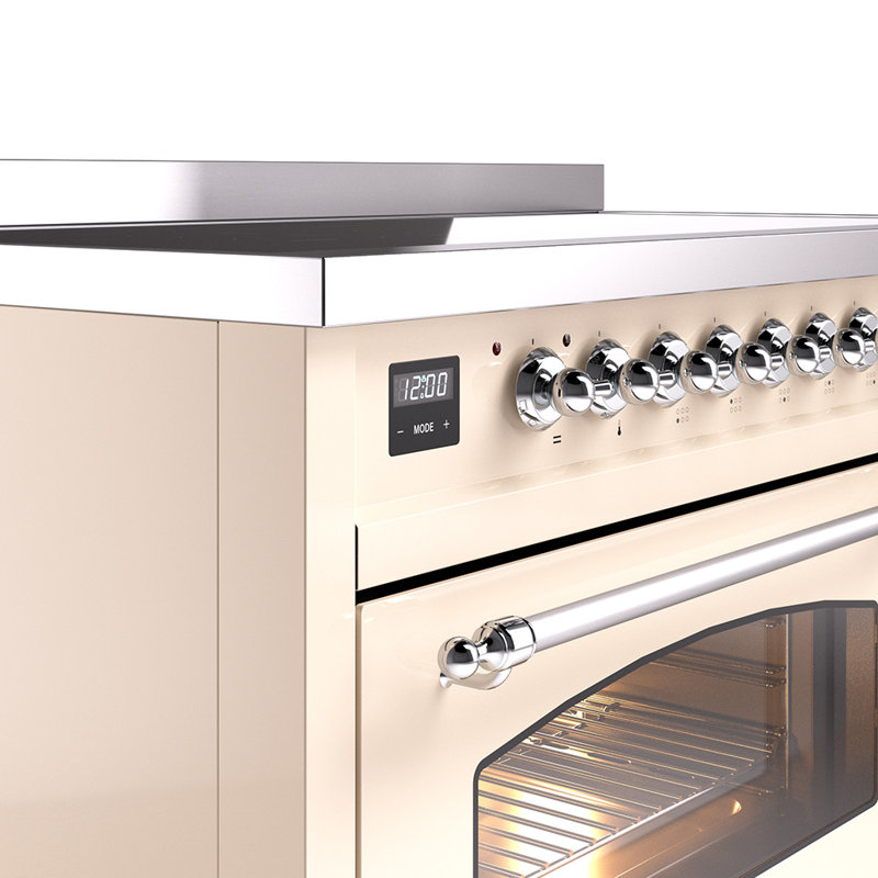 ILVE Nostalgie II Series 48 inch Induction Range with 6 Induction Elements (Glass Door), Antique White/Chrome