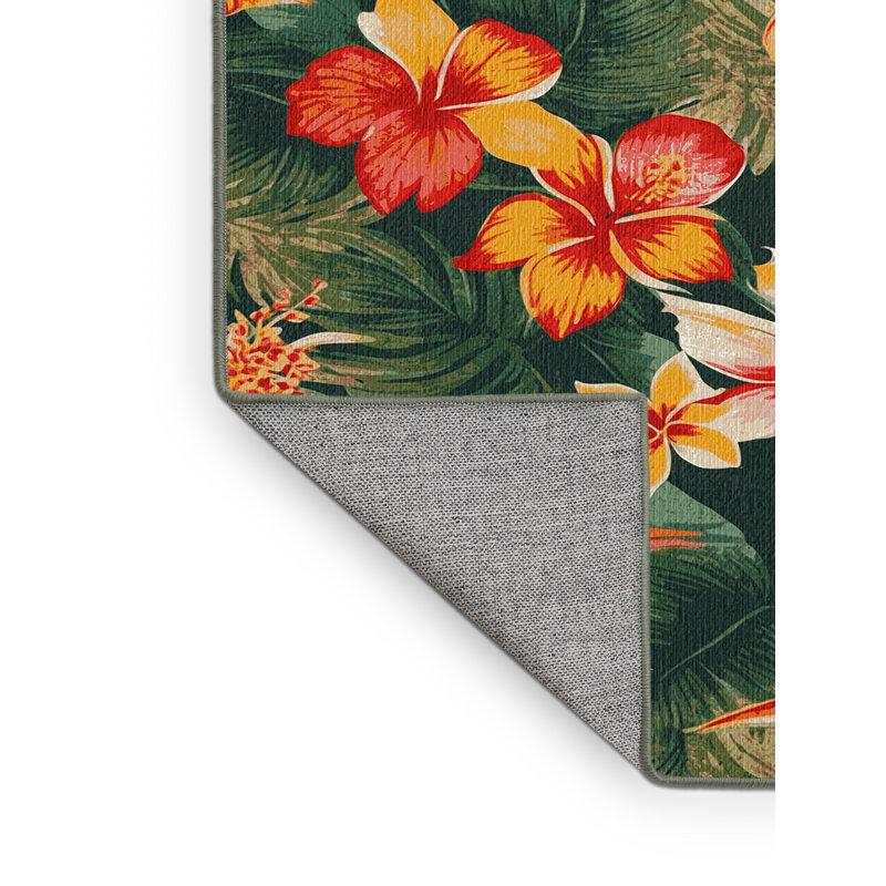  Washable Flower Sprays Hawaiian Area Rug, Carré 7 pi