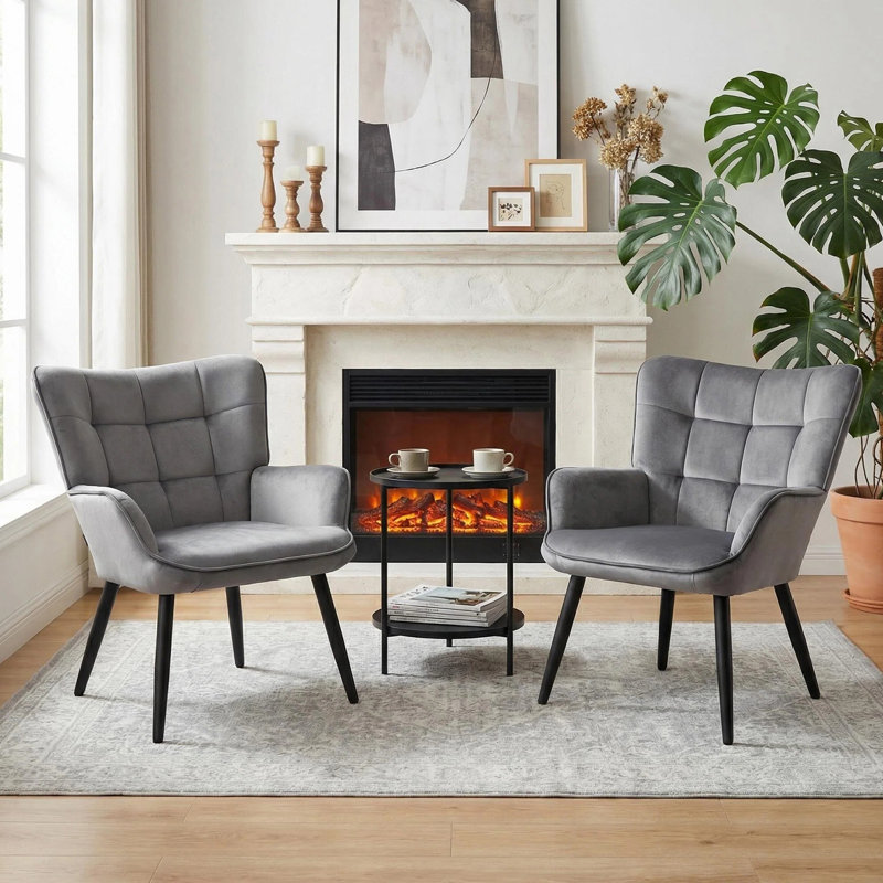 Modern Mid Century Accent Chair With Backrest & Metal Legs, Gray