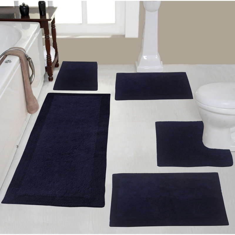 Bruss Luxury 100% Cotton Bath Rug (Set of 5) Reversible, Navy