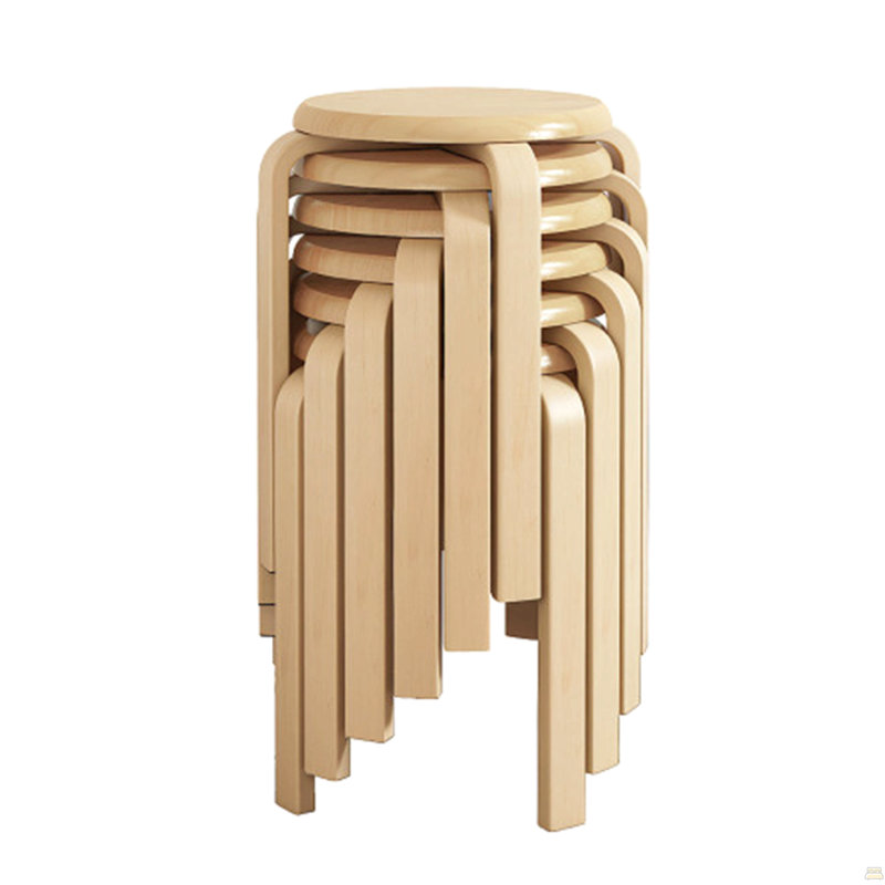 Stackable Bentwood Stool Set Of 4, 18" Round Stacking Backless Nesting Stools, 6