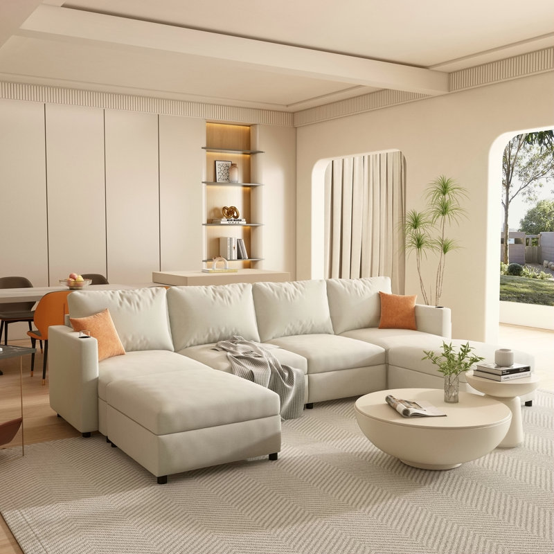 Grand canapé modulaire moderne, canapé modulaire en U avec fonction de rangement, canapé-lit de 123 po avec repose-pieds, méridienne modulaire à 6 places pour salon, chenille