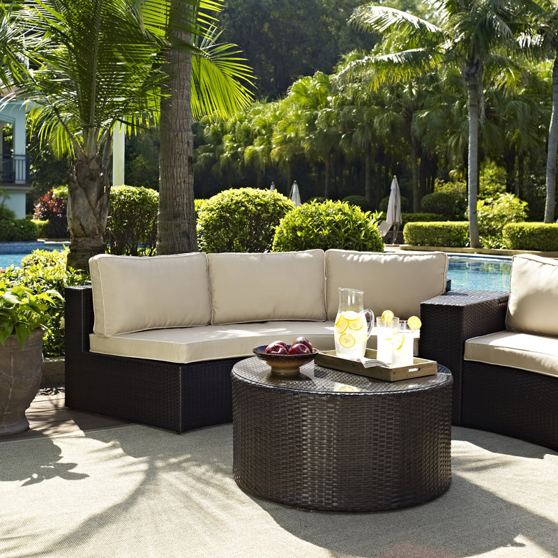 Sneed Wicker 3 - Person Patio Conversation Set with Cushions, Brown/Sand