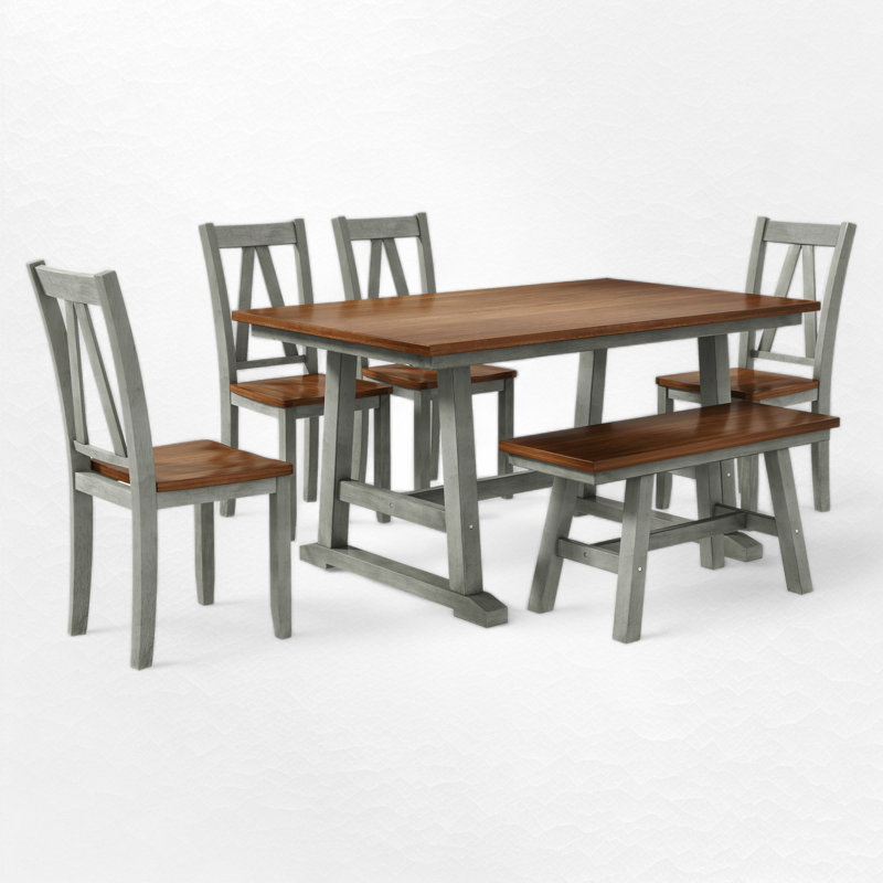 Doerrer 6 - Person Trestle Dining Set, Walnut/Gray
