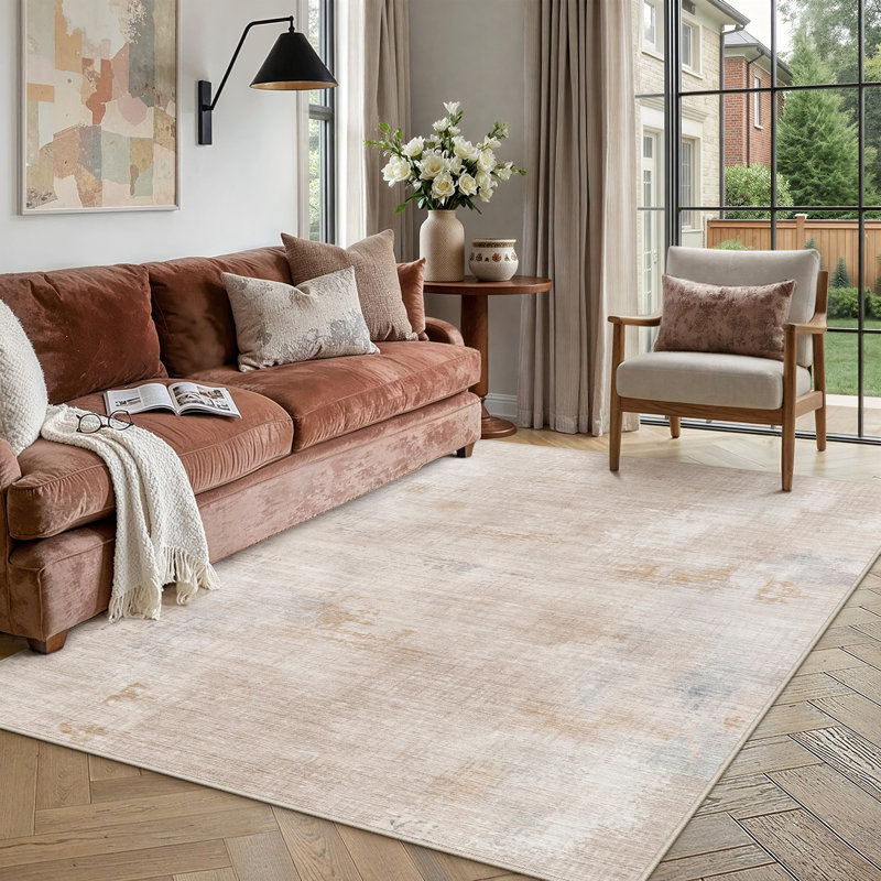  Lunova Abstract Machine Washable Area Rug with Non Slip Backing for Living Room, Rectangle 5' x 7'