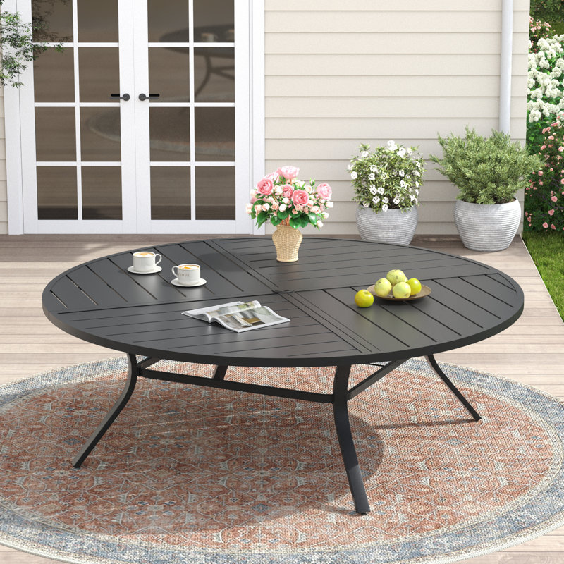 63" Outdoor Round Metal Patio Dining Table for 8-10 Person, Black