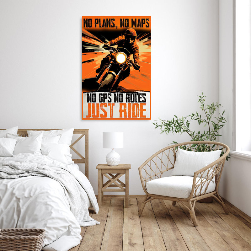 «Moto No Gps No Rules Just Ride», reproduction d'art graphique sur toile tendue, H 14 po x l 11 po x P 1,25 po