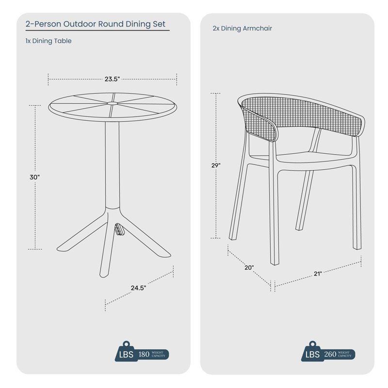 2-Person Outdoor Round Dining Set, Green