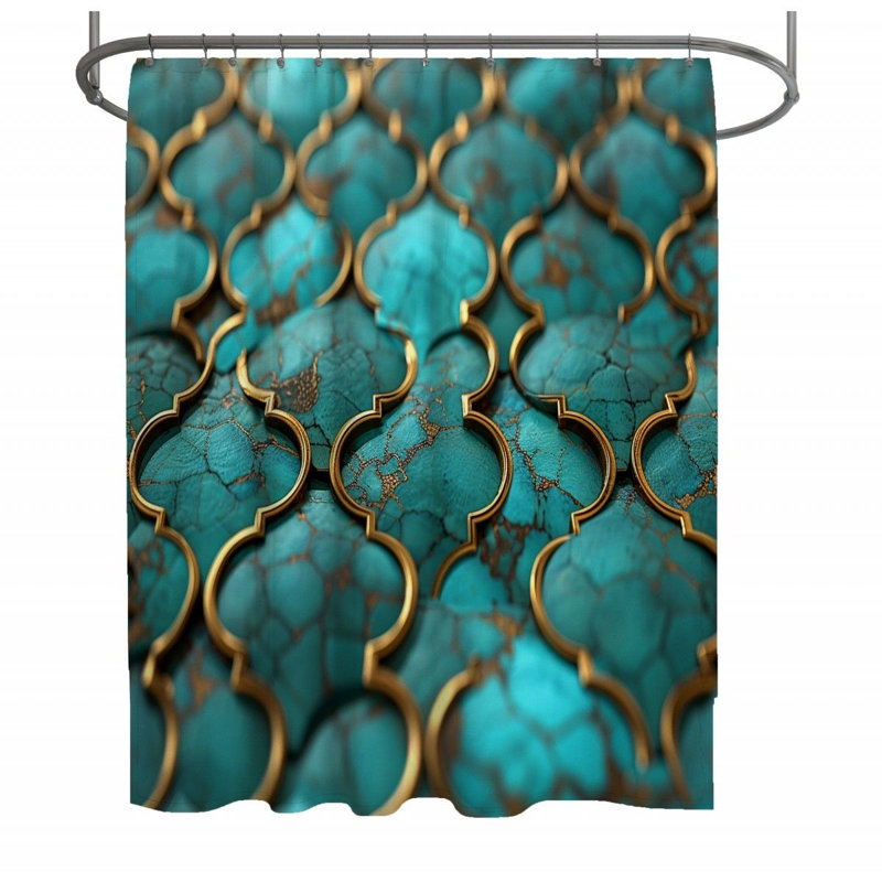 Moroccan Ceramic Bathroom Shower Curtain, 70" W x 73" L