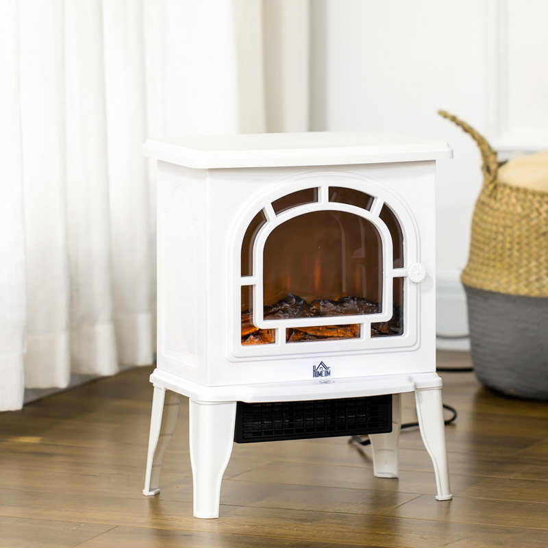 Foyer électrique 18 po, blanc, 750 W / 1 500 W, à température réglable, émulsion de flamme réaliste, protection contre la surchauffe, autoportant, effet 160-215 pieds carrés,