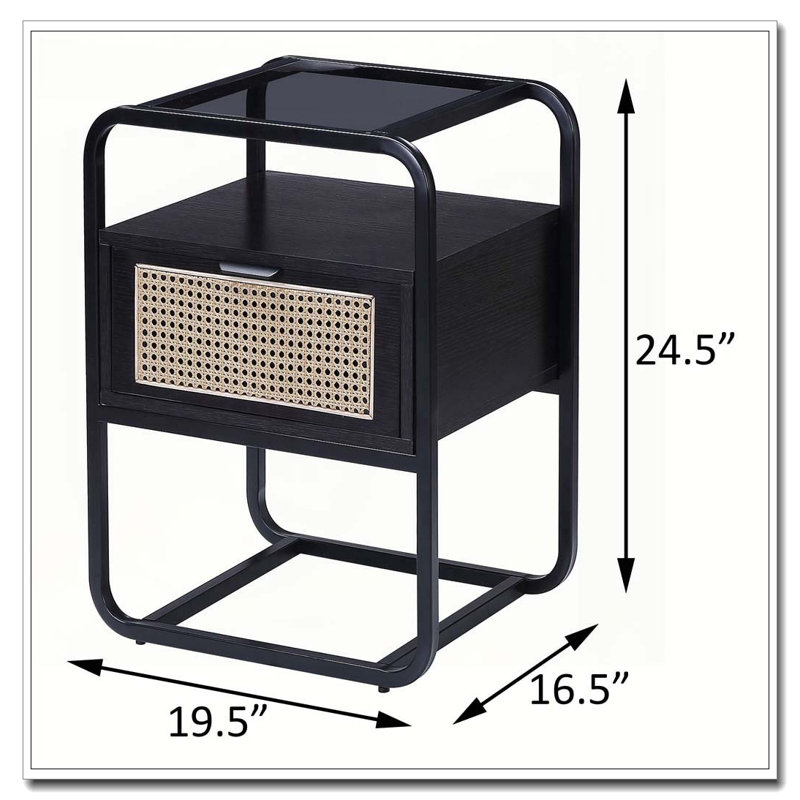 Table d'appoint noire avec plateau en verre