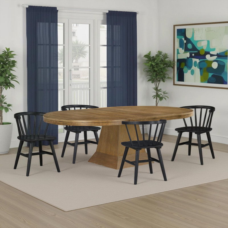 Crimmins Vaughn Extendable Wood Dining Table Set, 5 Pieces: Table, 4 Chairs