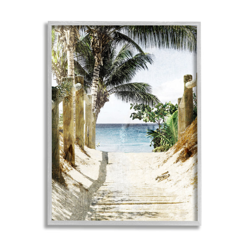" Tropical Sandy Path " by Marcus Prime, Farmhouse Gray Framed Giclee, 30" H x 24" W x 1.5" D