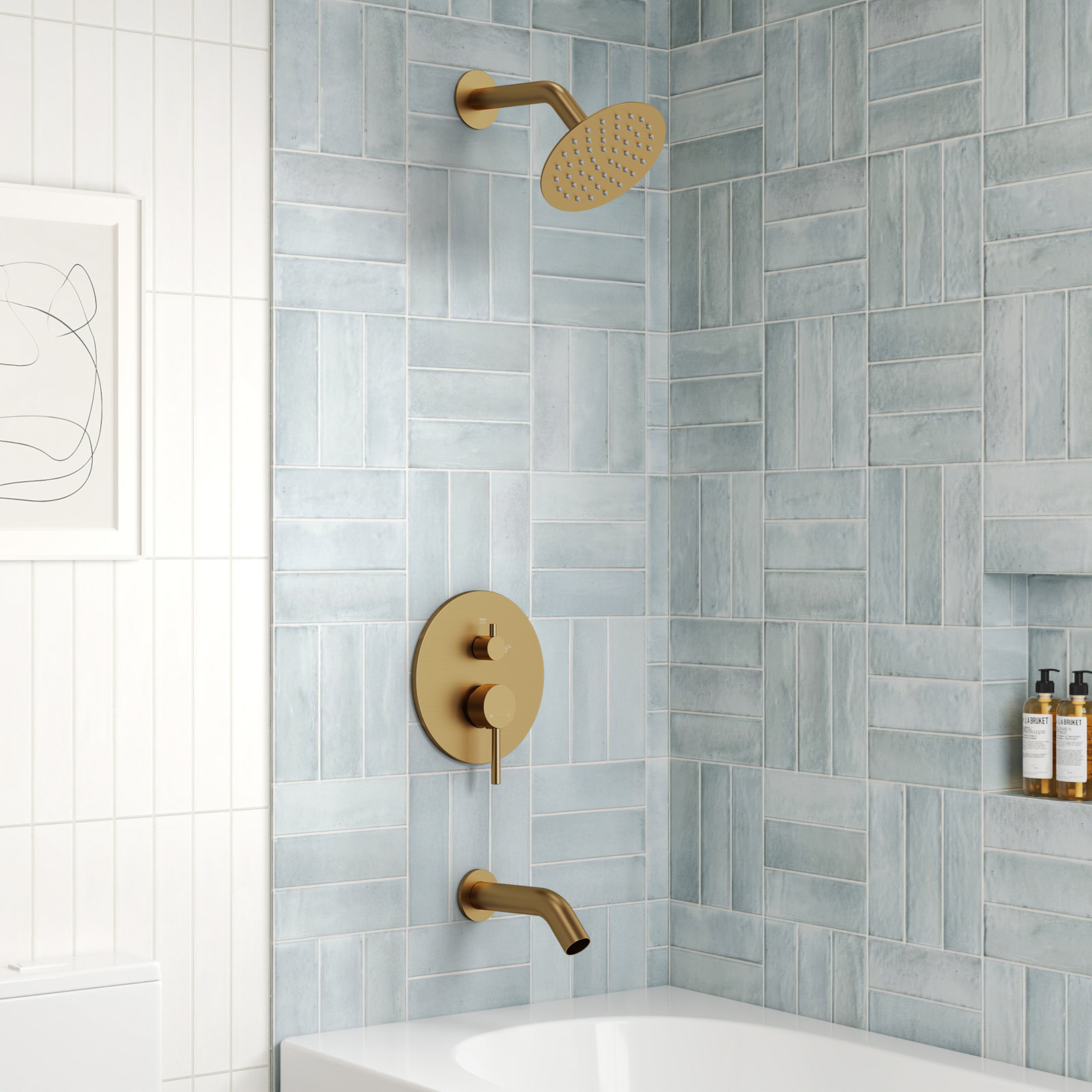 Dual-Function Tub and Shower Faucet Set, Brushed Gold