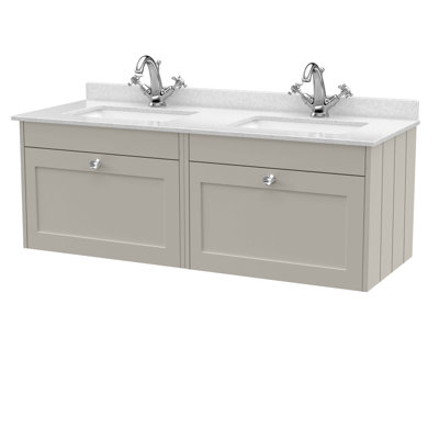 Old London Ashwick Pebble Grey 1200mm Wall Hung 2-Drawer Unit With Marble Top