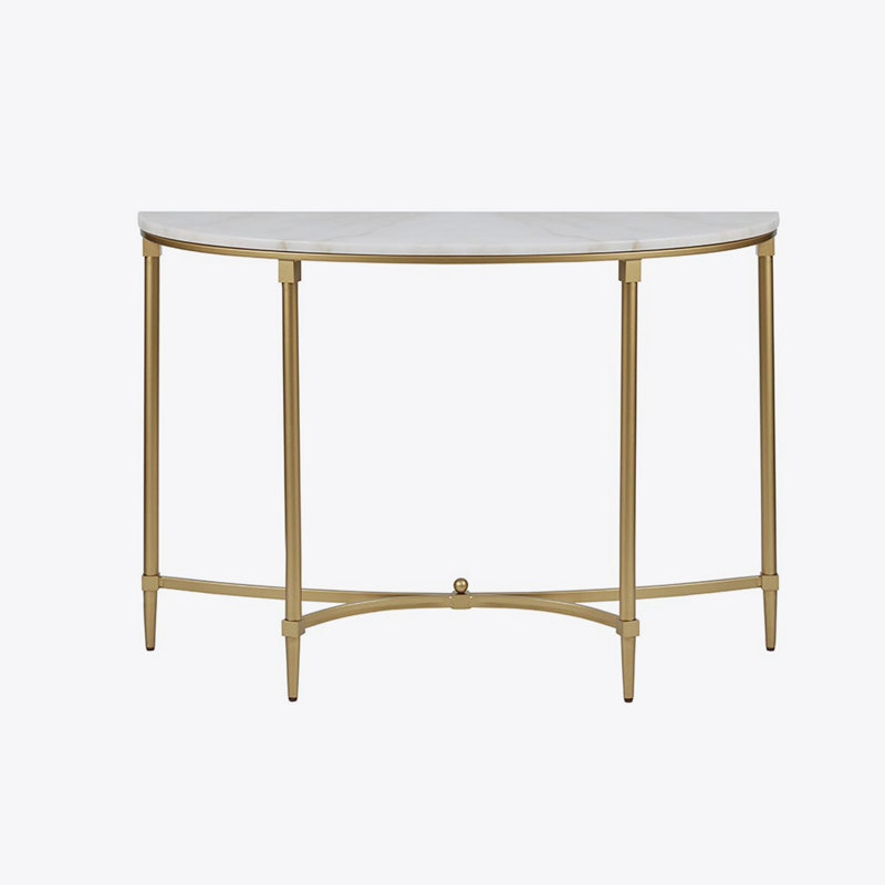 Elegant Bordeaux Demilune Console with White Marble Top and Gold Legs