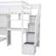 Lit mezzanine simple au-dessus de simple avec bureau intégré et escalier, avec compartiments de rangement et tablettes, blanc-1314659190