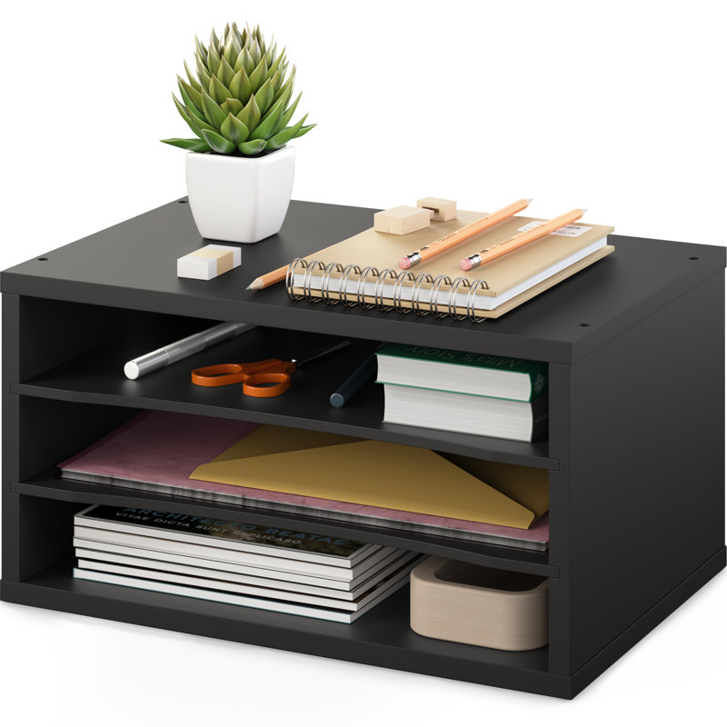 Reagan 3 Tier Paper and File Organizer with Removable Shelves, Black
