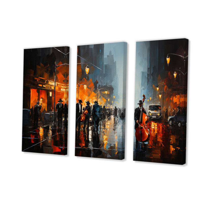 «African American Harlem City - Music», impression sur toile 3 pièces, H 40 po x l 60 po