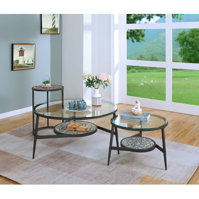 Nihi Glass 3 Piece Coffee Table Set by Orren Ellis