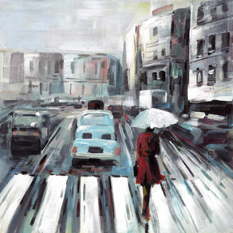 Abstract Pedestrian Crossing - Car Red Framed Canvas Decor