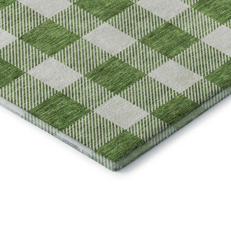 Premium Machine Washable Prisco Green Rug, Rectangle 3' x 5'