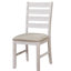 Salle à manger 7 pièces, table rectangulaire en bois et 6 chaises, blanc / brun grisâtre, sièges revêtus de tissu brun blanc, chaises
