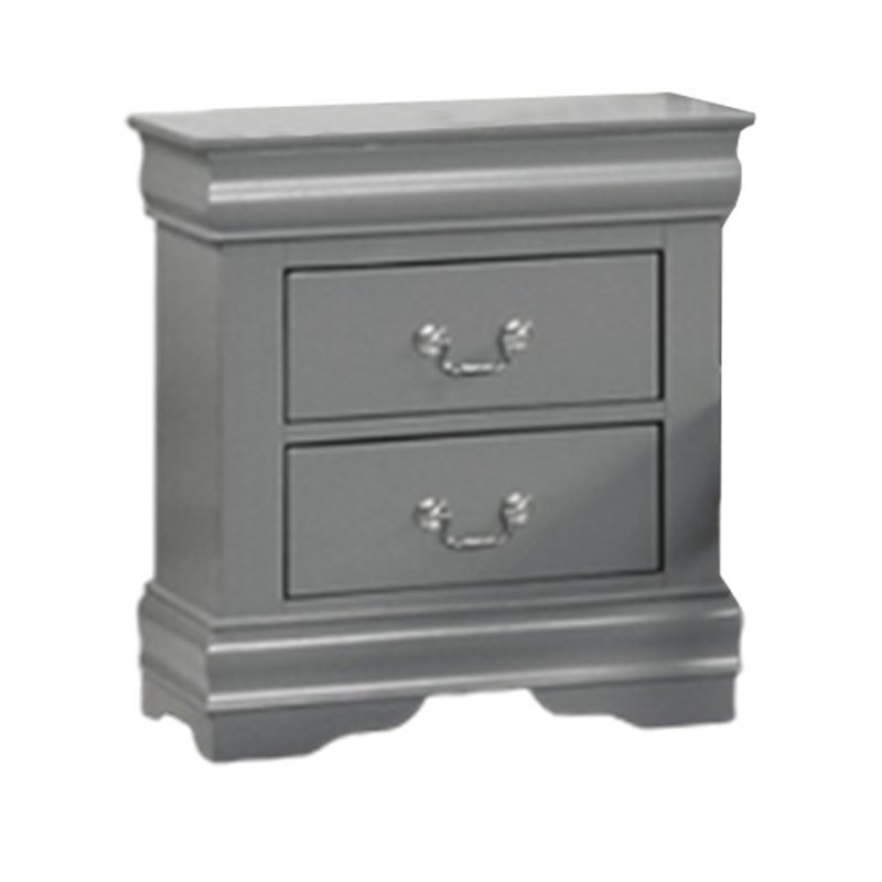 Gray Solid Wood 2-Drawer Nightstand with Nickel Handles