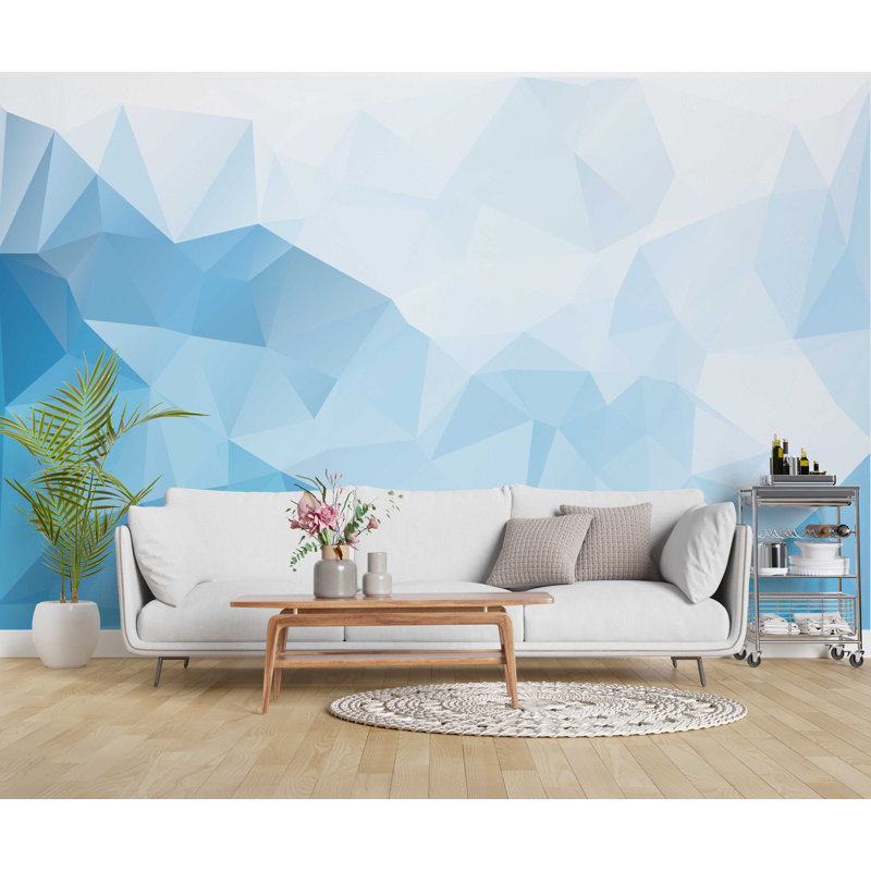 Papier peint bleu à formes géométriques modernes, L 27,96 po x l 39 po