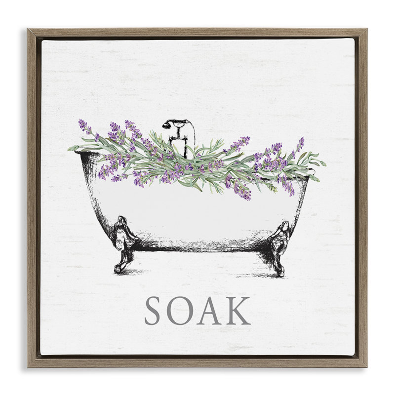 "Soak Bathaign", art mural encadré avec lavande, Cadre flottant orme Montalcino, H 18 po x l 18 po