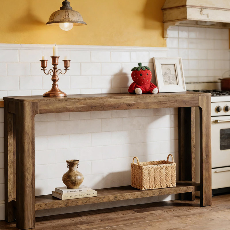 Table d'entrée compacte avec affichage à deux niveaux, console de style naturel pour une esthétique minimaliste et une utilisation adaptable
