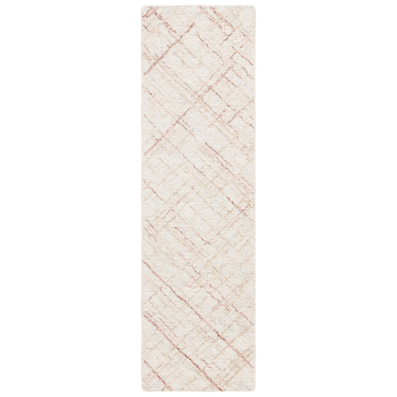Runner Menendez Abstract Handmade Tufted Wool/Cotton Area Rug in Ivory/Red, Runner 2'3" x 8'
