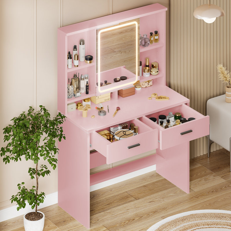 Dressing Table with Mirror, Pink
