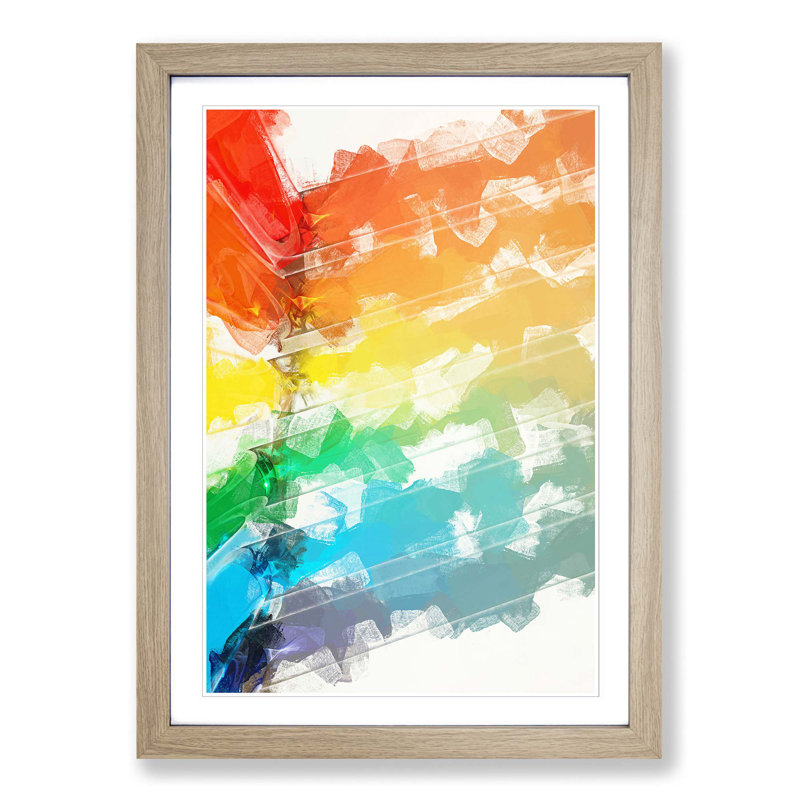 Bars of the Rainbow in Abstract - Picture Frame Graphic Art Print, 87cm H x 62cm W x 2cm D, Oak Framed