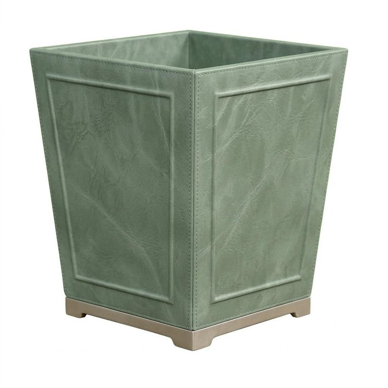 Poubelle en cuir véritable Nappa vert mousse rétro